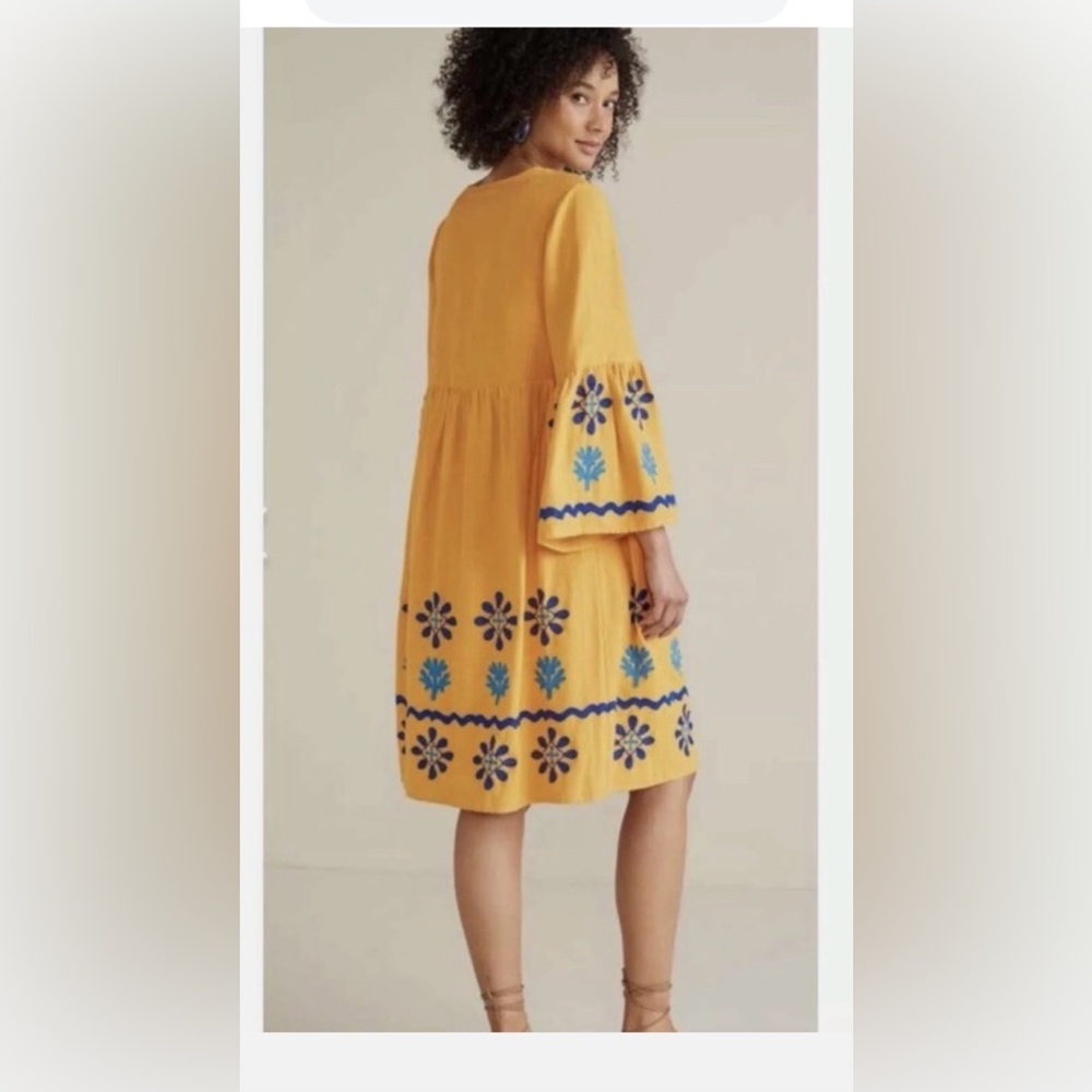 Soft Surroundings Yellow Dress with Blue Embroidery (petra short dress)
